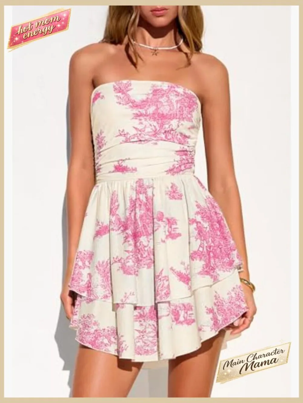 Summer Strapless Tube Mini Dress Smocked Ruffle A Line Flowy Short Party Club - Picture 5 of 7